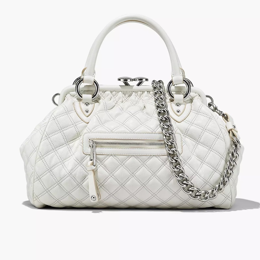 WHITE Quilted Leather Marc Jacobs Stam Bag with chain strap